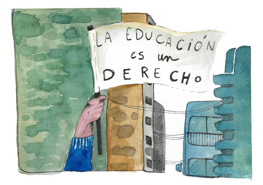 La educación pública es un derecho. La imagen ilustra la conversa sobre los problemas de la privatización de la educación. 